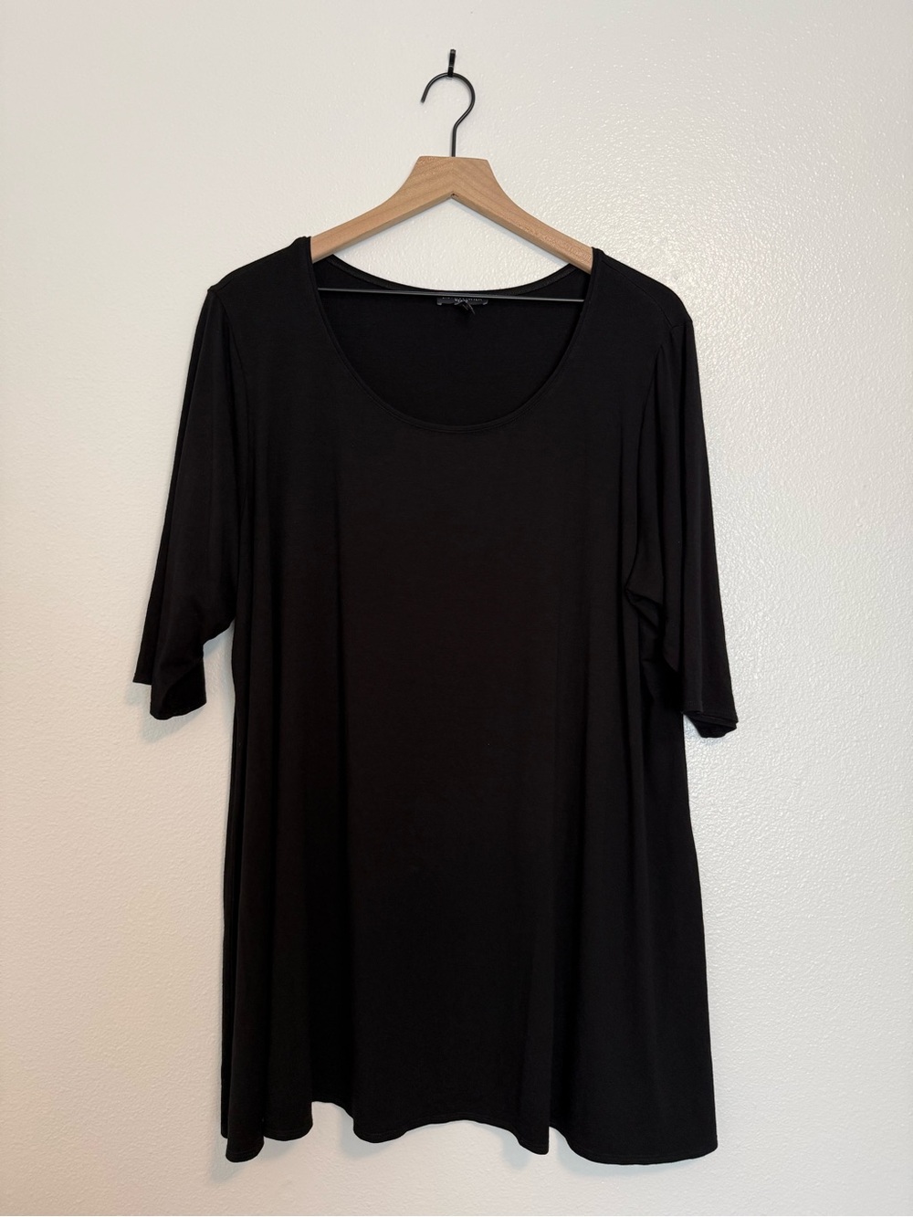 Eileen Fisher - Viscose Jersey Knit Crew Neck Elbow Sleeve Black Tunic Top - 3X - Picture 3 of 13
